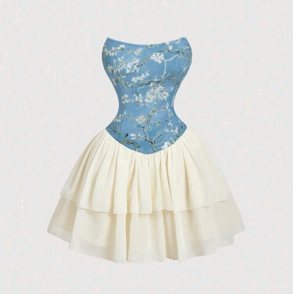 Women Patchwork Bodycon Dress, Van Gogh Apricot Blossom Oil Painting Dress - Picture 1 of 4